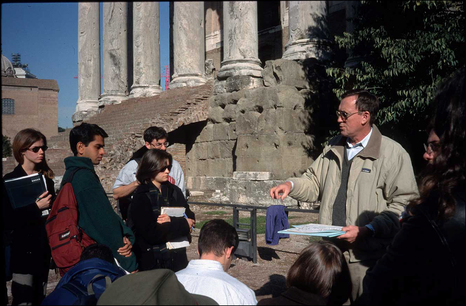 AJA lecturing to students on the Venice Study Group of Colgate University in the Forum of ancient Rome.